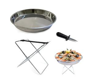 COOK CONCEPT - KU6102 Plateau À Fruits de Mer En Acier Inoxydable Avec Support Pliable et Couteau À Huîtres - Conçu Pour Fêtes - Ø37 cm - Couleurs Gris et Noir