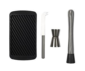 COOK CONCEPT - KV7337, Coffret à Mojito avec 4 Accessoires en Acier Inoxydable - Moule à Glace, Doseur, Couteau, Pilon - 11 x 20,5 x 3,4 cm - Argent/Noir/Blanc