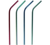COOK CONCEPT - KV7296 Pailles Inox Colorées Réutilisables, Lot de 4 avec Goupillon Nettoyage, Pratiques pour Fêtes, Taille Unique, Fuchsia, Vert, Bleu Irisé