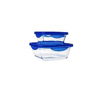 Pyrex Cook & Go Lot de 2 LunchBox carrées 0,8L & 1,9L Verre borosilicate Made in France