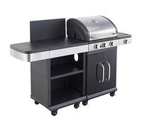 Cook’in Garden - Cuisine Extérieure Modulable FIDGI 3, Barbecue au Gaz, 3 Brûleurs avec Thermomètre, Meuble d’Appoint Desserte, Structure Métal, Noir