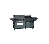 Cook'in Garden - Cuisine Extérieure BURN - Barbecue Gaz avec Évier intégré | Barbecue + Evier. L 208 × l 60 × H 116 cm, Piezo intégré, 10.5kW, 3 brûleurs, 10 convives, 8 roues multidirectionnelles