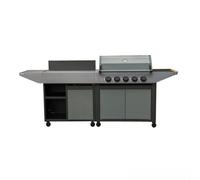 Cook'in Garden - Cuisine Extérieure Gaz BURN, Barbecue avec Desserte intégrée, 5 Brûleurs, Thermomètre Intégré, Rangement Supplémentaire, Structure en Acier, Idéal pour 12 convives
