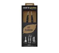Cook'in Garden - Kit pour Plancha, 3 ustensiles - Soft Touch et INOX | Spatule + Pince + Pressoir, Manche Soft Touch, Aimant Intégré, Rangement & Utilisation Facile