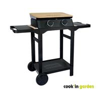 Cook'in Garden - Plancha Gaz sur Chariot Dune 60 SC, 2 Brûleurs Inox 4 kW, Plaque Fonte Émaillée, Bac Récupérateur de Graisse Amovible, Capot Inclus, Idéal 10 Personnes