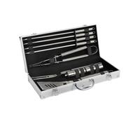 Cook’in Garden - Ensemble Complet d’Ustensiles Inox pour Barbecue et Plancha, Set avec Spatule, Pince, Fourchette, 4 Pics, Salière et Poivrière, Accessoires Cuisine Extérieure Terrasse Jardin