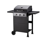 COOKING BOX - Barbecue gaz sur chariot 3 feux - 3 brûleurs - Surface de cuisson en acier émaillée 49 x 39 cm - tablettes rabattables, 2 roues - Noir