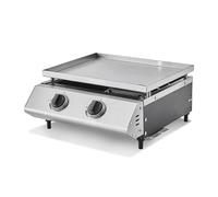 Plancha gaz Cadix Inox - COOKING BOX BY FAVEX - 2 brûleurs 6,3 kW - Plaque inox - Jusqu'à 6 convives - Compact - Argent