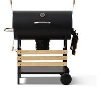 COOKINGBOX Mike, barbecue au charbon de bois, dimensions 142 x 57 x 112 cm, couleur noire, surface de cuisson de 71 x 35 cm, avec couvercle et indicateur de température, 2 roues, bac à cendres