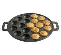 Cookinglife Poêle à poffertjes, fonte émaillée noire, Ø 24 cm, 19 alvéoles, compatible induction