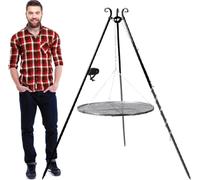 CookKing acier Barbecue pivotant Trépied avec manivelle + jeu de chaînes Noir 180 cm