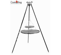CookKing Schwenkgrill 180 cm Noir Pliant 70+40 cm Double Grille Acier Brut