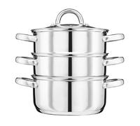 Cooks Professional Cuiseur vapeur à 3 étages en acier inoxydable | Faitout vapeur durable avec couvercle en verre, aération et poignées doubles | Convient pour toutes les plaques de cuisson | 24cm