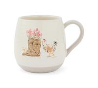 Cooksmart Hen House Lane Belly Mug à café de style ferme britannique en grès côtelé Motif poule et coq en relief Passe au lave-vaisselle et au micro-ondes 400 ml