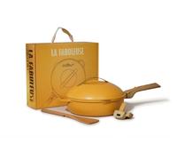 COOKUT - La Fabuleuse poêle 8 en 1 - "PETIT MODELE 24 cm - Un seul ustensile qui remplace poêle, casserole, sauteuse - 2 poignées amovibles, panier vapeur/friture, spatule en bois - MANGUE