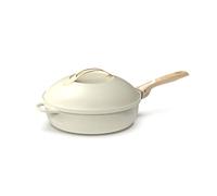 COOKUT - La Fabuleuse poêle 8 en 1 - Un seul ustensile qui remplace poêle, casserole, sauteuse, cocotte - Avec 2 poignées amovibles, panier vapeur/friture, spatule en bois - MERINGUE