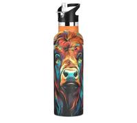 Cool Aquarelle Art Bison Bouteille d'eau pour Enfants en Acier Inoxydable,Gobelet Isotherme Sous Vide pour Filles Garçons