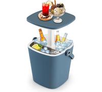 Cool Bar 3 en 1 - Table d'appoint - Plateau réglable en hauteur - Glacière de 15 l - Décapsuleur - Plateau amovible - Plastique - Bleu