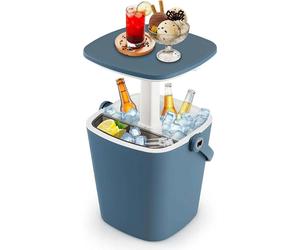 Cool Bar 3 en 1 - Table d'appoint - Plateau réglable en hauteur - Glacière de 15 l - Décapsuleur - Plateau amovible - Plastique - Bleu