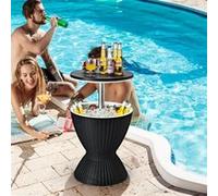 cool bar giantex noir Ø43 x 57,5-82h 2 en 1 table basse 30L avec plateau relevable cm imitation rotin pour fêtes terrasses jardins Noir G