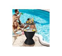 COSTWAY Cool Bar 30L Table Basse 2 en 1 avec Plateau Relevable Ø 43 x 57,5/82H cm Imitation Rotin pour Fêtes Terrasses Jardins Noir