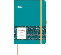 Cool Diary Teal Ocean 2027: Buchkalender 16x22 cm - Wochenplaner mit 4-sprachigem Kalendarium, internationalen Feiertagen, Stifthalter & Elastikband, für Beruf, Schule & Alltag