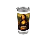 Cool Sarcastic Mona Lisa Carrying Her Cat Graphic Designs Gobelet isotherme en acier inoxydable double paroi