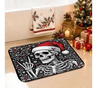 Cool' Squelette Santa Tapis de salle de bain 40,6 x 61 cm | Thème Rock-and-Roll, tapis de douche, décoration de vacances d'hiver, décoration gothique, Noël, accessoire de salle de bain