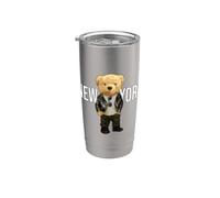 Cool Teddy Bear in New York NYC Illustration Graphic Designs Gobelet isotherme en acier inoxydable double paroi