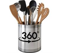 Cooler Kitchen Porte-ustensiles en métal, Grand Porte ustensiles Rotatif en Acier Inoxydable, séparateur Amovible et Insert préhensible - Passe au Lave-Vaisselle Noir - Pot ustensiles de Cuisine