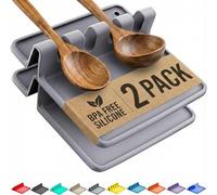 Cooler Kitchen Repose Cuillère Cuisine, Pack de 2 - avec Égouttoir - Porte Ustensiles Cuisine Thermorésistant, sans BPA - Ustensiles pour Poser les Spatules, les Pinces et les Louches (Gris)