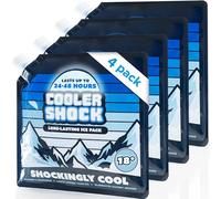 Cooler Shock Lot de 4 blocs réfrigérants réutilisables de taille moyenne de 25,4 x 10 cm - Gèle jusqu'à -8 °C - Sacs de congélation durables pour glacières et boîtes à déjeuner - Camping, pêche