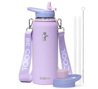 Coolflask Bouteille d'eau avec paille, 40 oz Gourde isotherme en métal avec paille et couvercles à bec verseur, Acier inoxydable double paroi sous vide, Garde au froid 48h et au chaud 24h, Anti-fuite