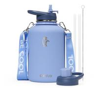 Coolflask Bouteille d'eau de 64 oz (1,9 l) avec sangle, grande carafe à eau isotherme d'un demi-gallon avec paille et couvercles à bec verseur, gourde en acier inoxydable, garde au froid 48 h et au