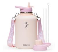 Coolflask Bouteille d'eau d'un demi-gallon isotherme avec paille, 64 oz grande carafe à eau de 1,89 l avec paille et couvercles à bec verseur, gourde en acier inoxydable à double paroi, garde au froid