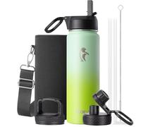 Coolflask Bouteille d'eau isotherme de 700 ml avec paille - Bouteille d'eau en acier inoxydable avec 3 couvercles en métal - Large ouverture pour le sport ou le bureau - Sans BPA - Garde au froid