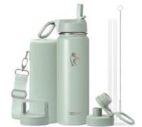 Coolflask Bouteille d'eau isotherme de 700 ml avec paille - Bouteille d'eau en acier inoxydable avec 3 couvercles en métal - Large ouverture pour le sport ou le bureau - Sans BPA - Garde au froid