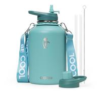Coolflask Gourde isotherme de 1,9 l avec paille, grande carafe d'eau avec paille et couvercle à bec verseur, thermos isotherme en acier inoxydable pour garder le froid pendant 48 heures et chaud