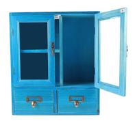 COOLHIYA Armoire Basse en Bois Bleu Style Vintage Double Portes, Grosse Capacité de Rangement Multifonctionnelle pour Chambre et Salon