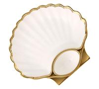 COOLHIYA Assiette Design Créatif Compartiment en Céramique Blanche de Coquille Plat Unique pour Raviolis et Frites Maison Dîner pour Vinaigre