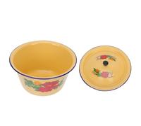 COOLHIYA Bol en Émail Vaisselle avec Couvercle 1,4 L 19,5 Cm Vintage Pot à Saindoux Multifonction avec Design Floral Aléatoire, Récipient de Stockage Résistant et Facile Cuisine
