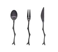 COOLHIYA Ensemble de Couverts Vintage Forme D'arbre Noir 3pcs en Acier Inoxydable Fourchette, Cuillère et Couteau Poids pour Usage Quotidien et Pique-