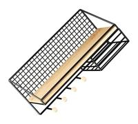 COOLHIYA Étagère Murale Flottante avec Crochet en Fer Noir Grand Format | Bois, Capacité Élevée, Usage la Cuisine et Salle de Bain, Effet Visuel Moderne, Finition Soignée
