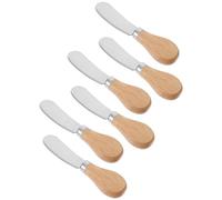COOLHIYA Lot de 6 Couteaux à Fromage et Beurre avec Manche en Bois Ergonomique, Lame en Acier Inoxydable pour Trancher et Étaler, Design Moderne Élégant pour Mariage et Pendaison
