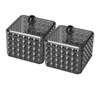 COOLHIYA Organisateur Maquillage Couvercle Diamant 2pcs en Acrylique Noir pour Rangement Vernis à Ongles et Cotons, Design Élégant pour Coiffeuse et Bureau