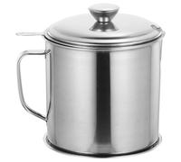COOLHIYA Pot de Stockage Huile Inox 1,8l Passoire Fine et Poignée Confortable Cuisine, Récipient Antidérapant Facile à Nettoyer pour Filtrer Huile de Friture