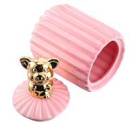 COOLHIYA Pot en Céramique avec Couvercle Animal, Bocal de Rangement Décoratif Rose, Fermeture et Antidérapante, pour Bijoux et Bonbons