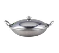 COOLHIYA Pot Sec en Acier Inoxydable Argenté avec Double Poignée et Couvercle, Finition Satinée et Polie, pour Hot Pot et Cuisson des Fruits de Mer