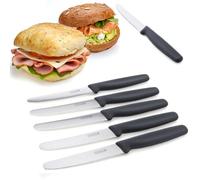 Coolinato Lot de 6 couteaux de table ultra tranchants en acier inoxydable avec manche ergonomique - Qualité supérieure - Longueur de la lame : 11 cm - Manche gris