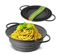 Coolinato - Passoire silicone pliable 24 cm gris - Passette pour nouilles, légumes & fruits - Compatible au lave-vaisselle, sans BPA, & résistante à la chaleur - Rabattable & peu encombrante